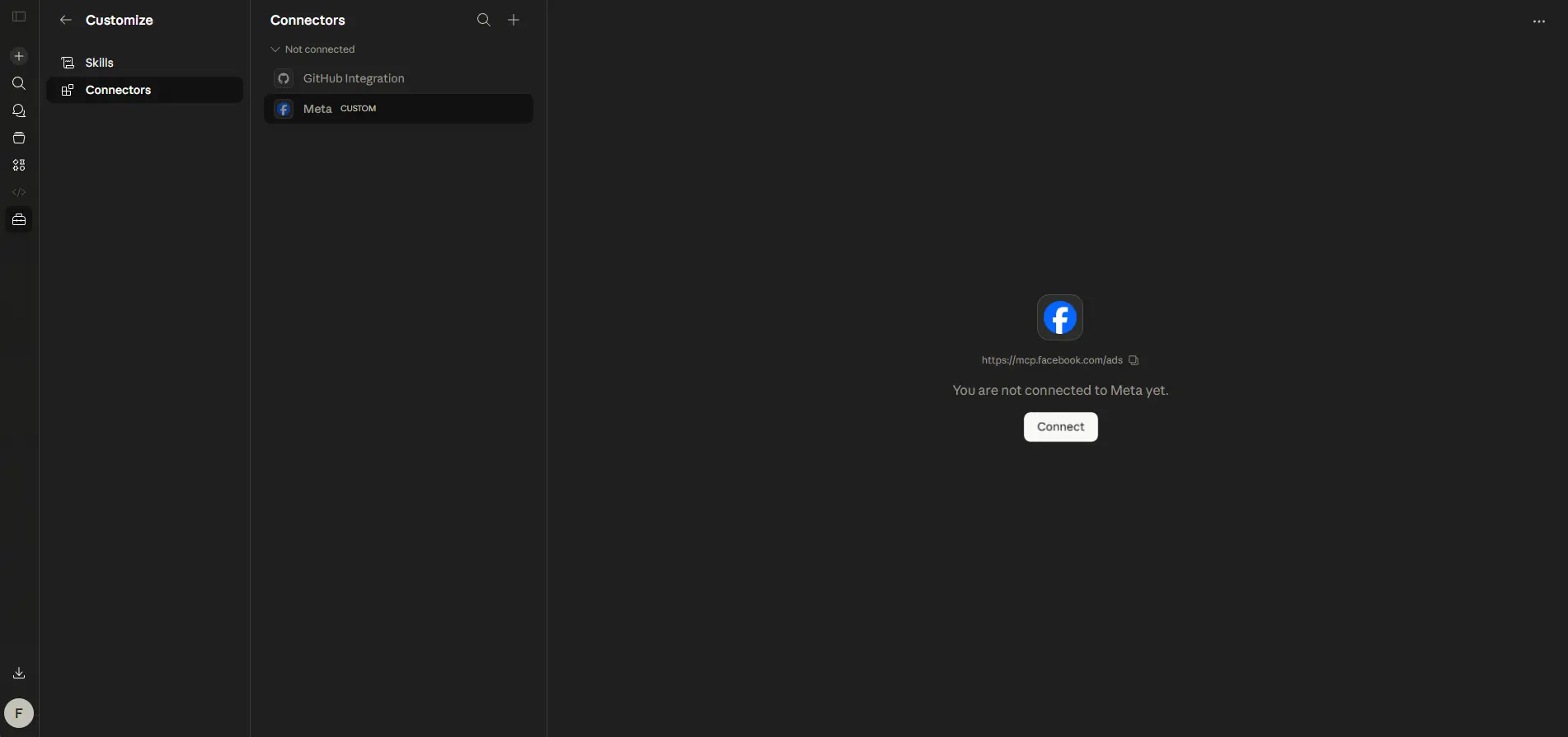 Meta business selection screen for Claude Ads MCP connector access.
